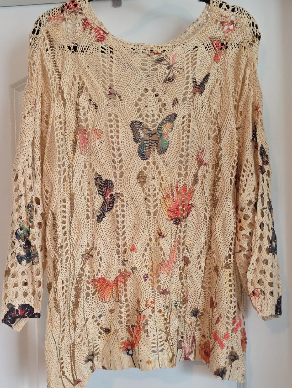 EUC Oversized Small (More Like 1X) Boutique Open-Knit Butterfly Floral Sweater - Picture 2 of 5